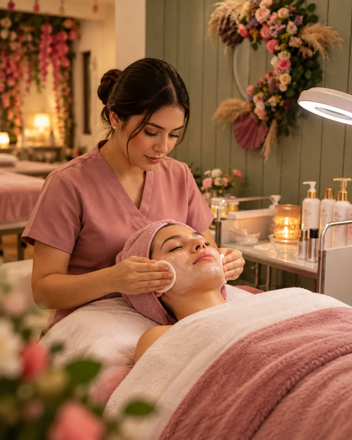 Especialista realizando un tratamiento facial a una clienta en Conectados Spa en Cuernavaca