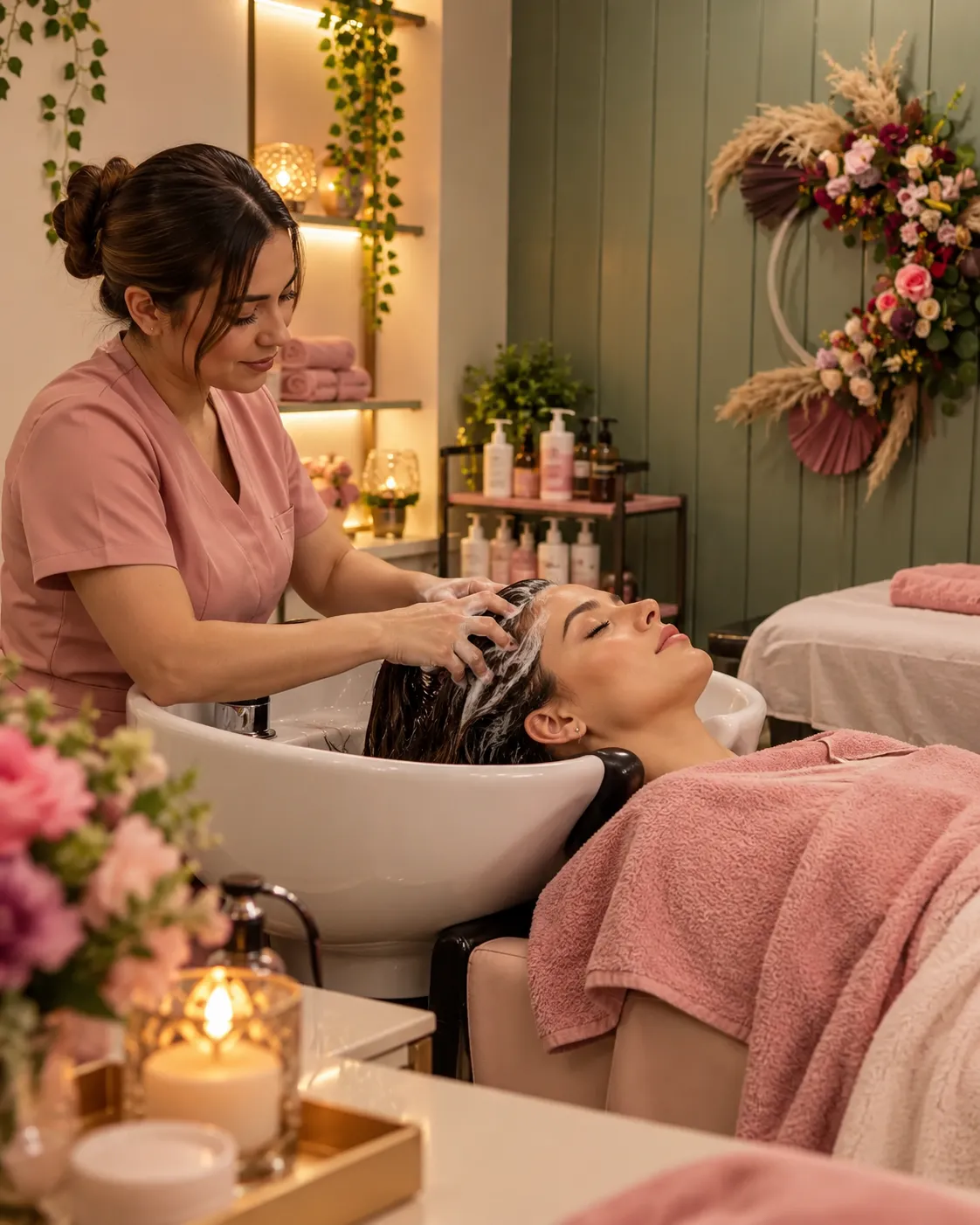 Especialista realizando un tratamiento de Head Spa y cuidado capilar en Conectados Spa en Cuernavaca